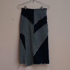 Stylish Blue and Gray Denim Midi Skirt